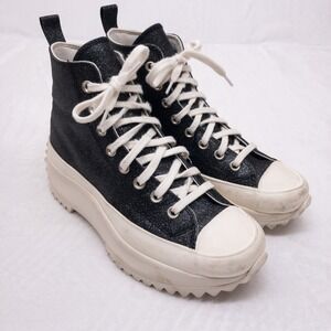 Converse Run Star Hike Womens Size 9.5 Black Glitter Platform Sneaker Sparkly Hi